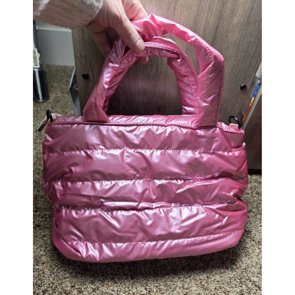 Pink Quilted Top Handle Bag Detachable Adjustable Strap Zip Closure Women